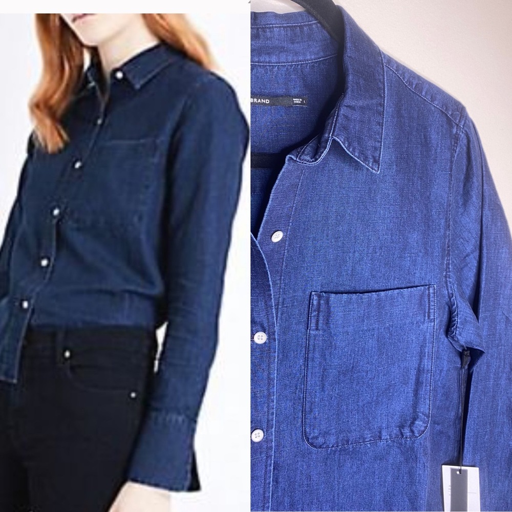 J Brand Linen Blend Button Down Chambray Top